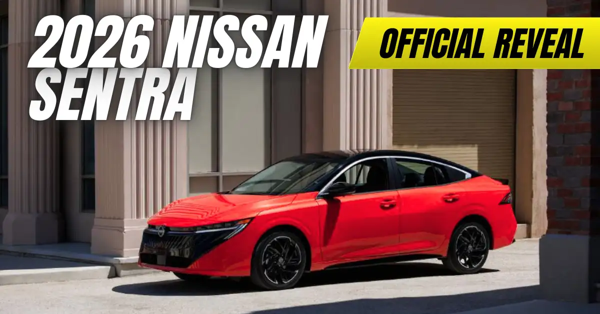 The all-new 2026 Nissan Sentra in red, with text overlay reading 'Official Reveal.
