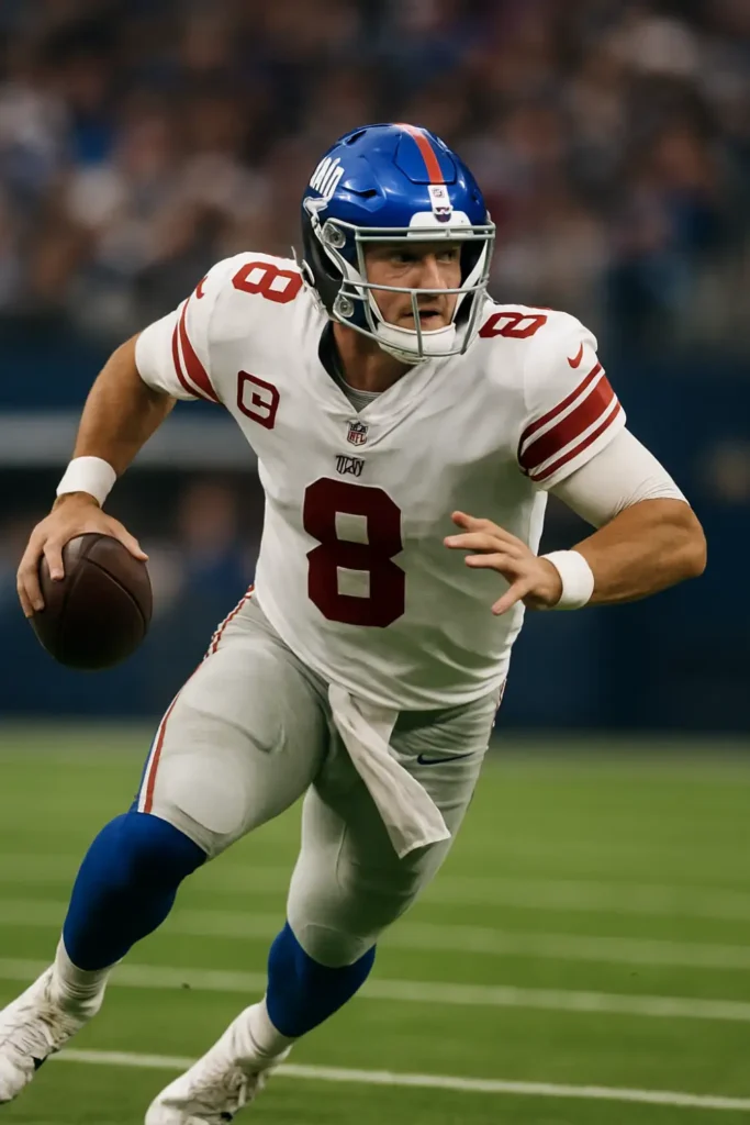 New York Giants quarterback Daniel Jones uses his mobility to extend a play against the Dallas Cowboys defense.