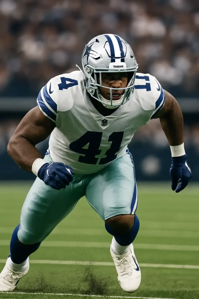 Dallas Cowboys star defender Micah Parsons rushes the quarterback during a crucial NFC East rivalry game.