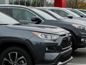 Top rated 2025 SUVs under 35000 in the US including Toyota RAV4 Honda CR V Hyundai Tucson Mazda CX 50 and Kia Sportage parked at a dealership