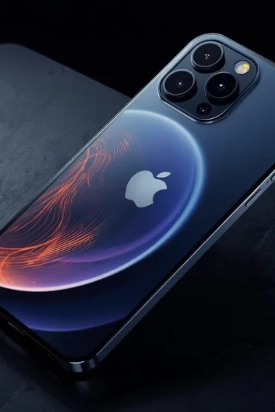 A front-angled shot of the new iPhone 17 Pro Max in the 'Titanium' color, showcasing its vibrant Super Retina XDR display and the new Proactive AI features on the Dynamic Island.