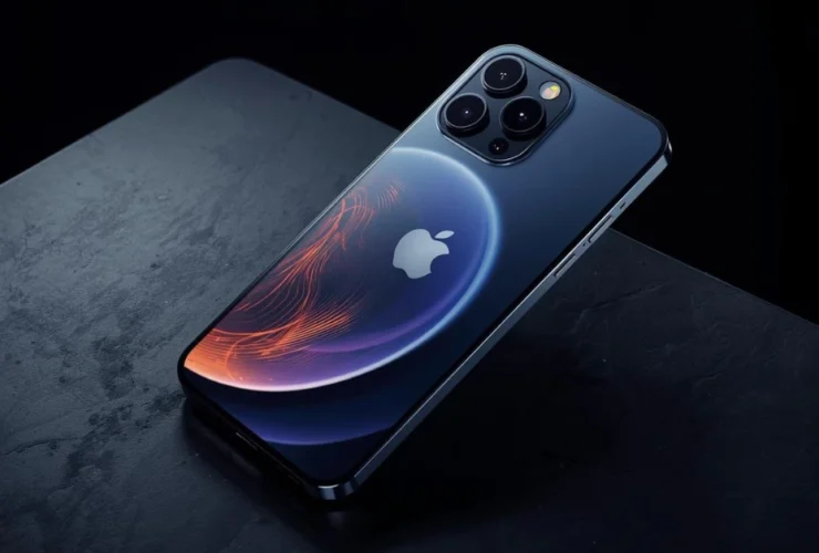A front-angled shot of the new iPhone 17 Pro Max in the 'Titanium' color, showcasing its vibrant Super Retina XDR display and the new Proactive AI features on the Dynamic Island.