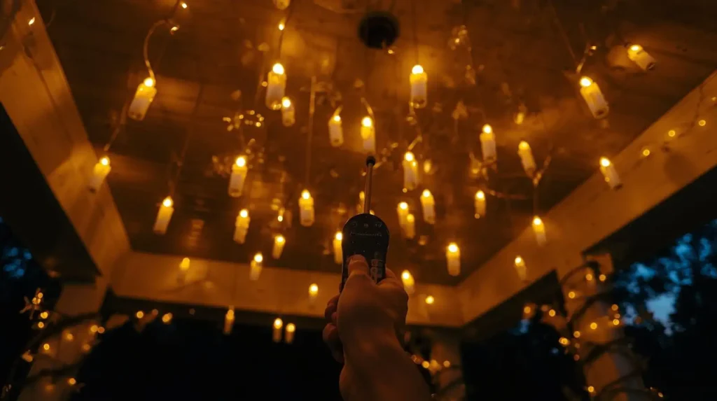 A set of 20 flickering LED candles that appear to be floating, with a magic wand remote control to create a magical Halloween porch decor effect.
