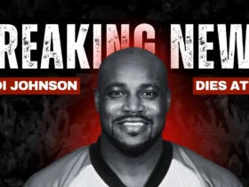 Breaking news graphic announcing the death of former Cincinnati Bengals running back Rudi Johnson at age 46.