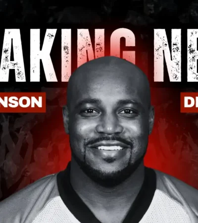 Breaking news graphic announcing the death of former Cincinnati Bengals running back Rudi Johnson at age 46.