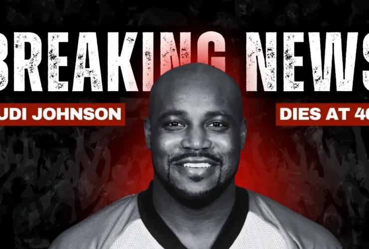 Breaking news graphic announcing the death of former Cincinnati Bengals running back Rudi Johnson at age 46.