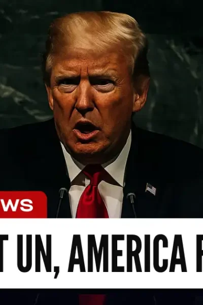 Breaking news banner showing President Trump speaking at the UN with the headline 'Trump at UN, America First. Trump UN Speech