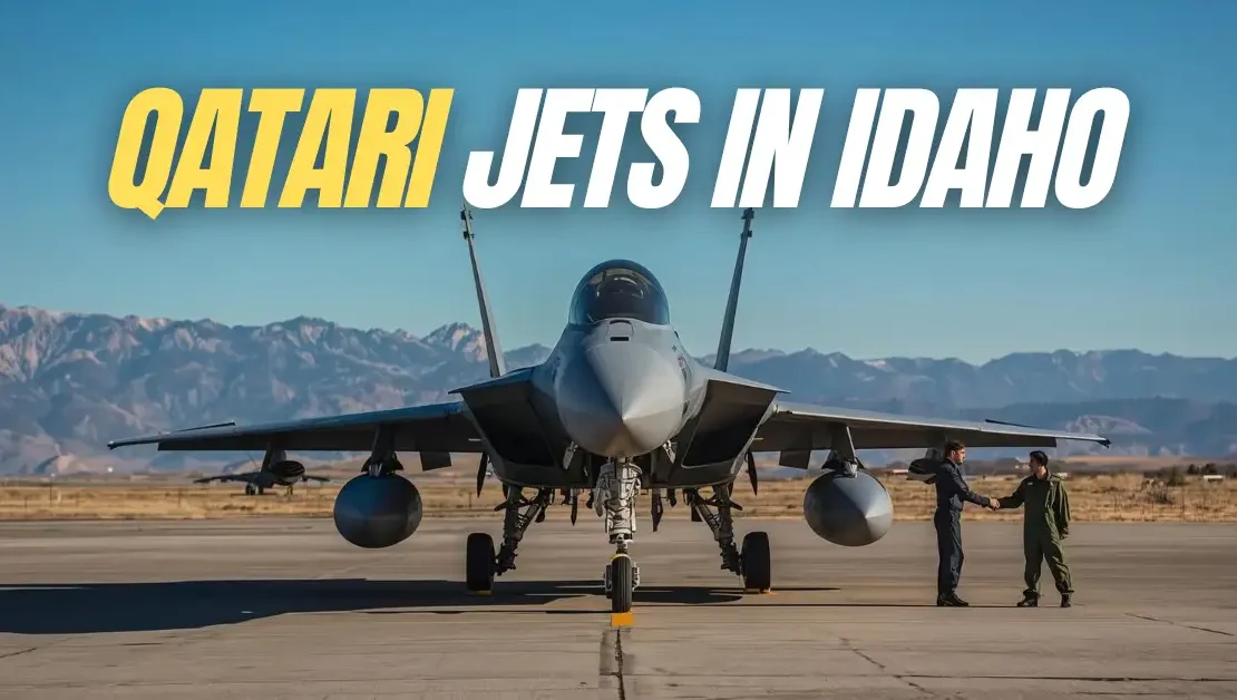 A Qatari Air Force F-15QA jet on the tarmac, symbolizing the new qatar idaho military partnership.