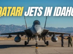 A Qatari Air Force F-15QA jet on the tarmac, symbolizing the new qatar idaho military partnership.