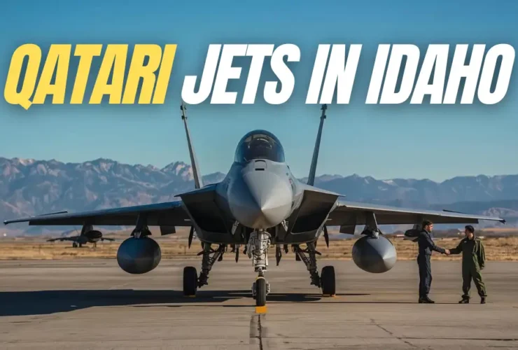 A Qatari Air Force F-15QA jet on the tarmac, symbolizing the new qatar idaho military partnership.
