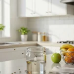 DIY fruit fly trap on clean kitchen countertop effectively attracting and trapping fruit flies