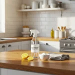 Clean and organized kitchen with sparkling countertops and appliances, showing a budget-friendly makeover