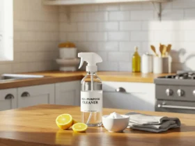 Clean and organized kitchen with sparkling countertops and appliances, showing a budget-friendly makeover