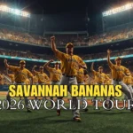 The Savannah Bananas entertain a sold-out crowd during a game of Banana Ball on their world tour.