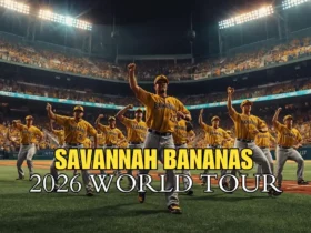 The Savannah Bananas entertain a sold-out crowd during a game of Banana Ball on their world tour.