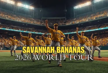 The Savannah Bananas entertain a sold-out crowd during a game of Banana Ball on their world tour.