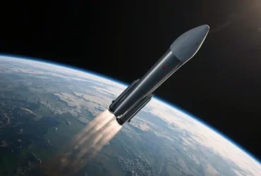 The SpaceX Starship rocket in flight high above the Earth after its successful launch, a crucial step for deep space exploration. SpaceX Starship launch