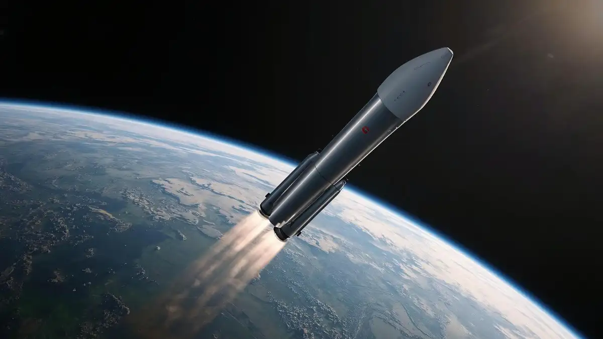The SpaceX Starship rocket in flight high above the Earth after its successful launch, a crucial step for deep space exploration. SpaceX Starship launch