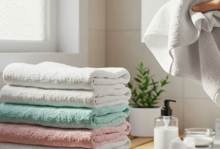Fluffy clean towels being properly washed and maintained for hygiene and softness